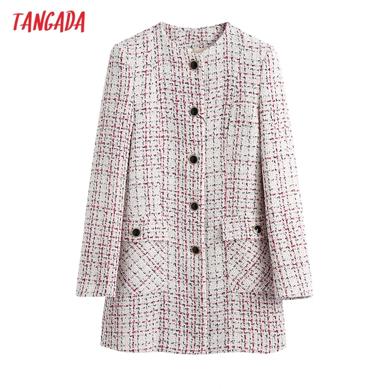 

Женское твидовое пальто с карманами и длинными рукавами, на осень/зиму