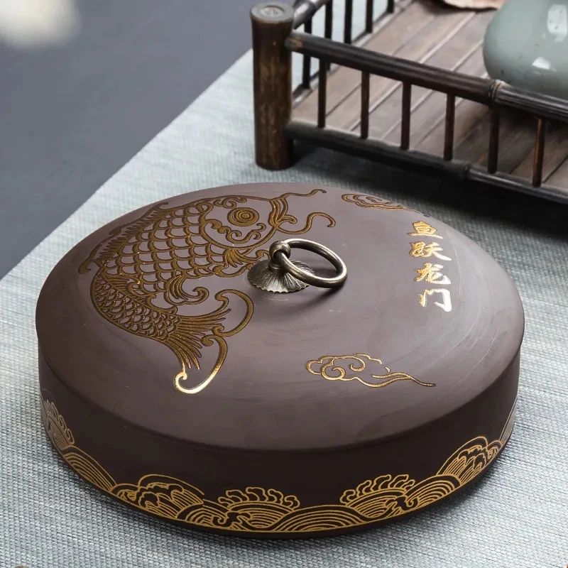 

Керамическая банка для чая в китайском стиле из пурпурной глины, большая герметичная банка для чая с классическим узором, емкость для хране...