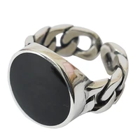 925 sterling silver trendy 13mm big round black resin man finger rings jewelry mens open ring no fade gift drop shipping