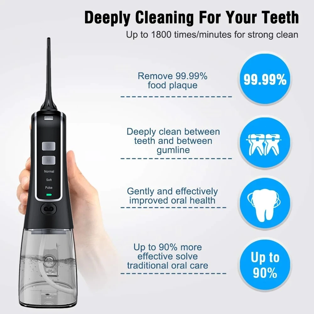 

Oral Irrigator Water Flosser Pick Portable Dental Water Jet USB Rechargeable IPX7 Waterproof Teeth Cleaner Dry & Rechargeable 5W