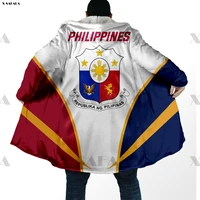 philippines skull country flag 3d printed hoodie long duffle topcoat hooded blanket cloak thick jacket cotton cashmere fleece