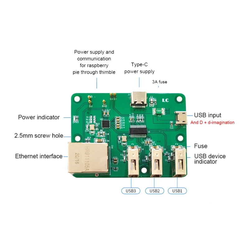 Плата расширения USB-Ethernet для Raspberry Pi Zero HUB адаптер 3 USB 100 Мбит/с интерфейс Ethernet |