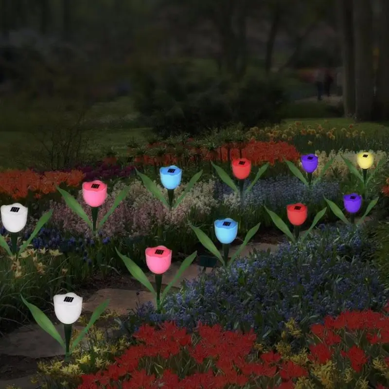 

Solar Light Tulip Flower Shape Multicolor Outdoor Waterproof Garden Yard Lawn Plug-in Plastic Material