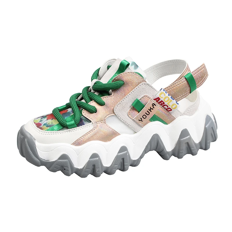 Женские массивные сандалии на платформе 4 см кожаные босоножки танкетке