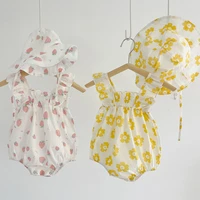 toddler baby girl sleeveless cotton printing romperhat newborn baby girls clothes summer newborn baby jumpsuit overall