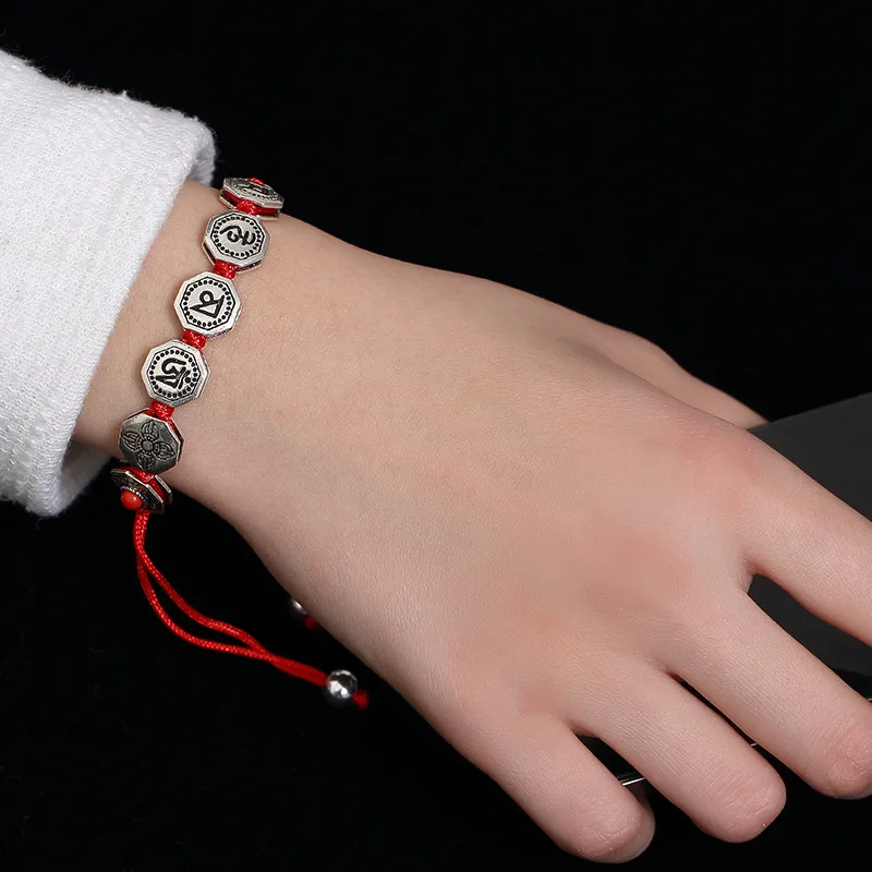 Настоящее серебро 925 пробы браслеты унисекс ручная плетеная веревка шесть слов