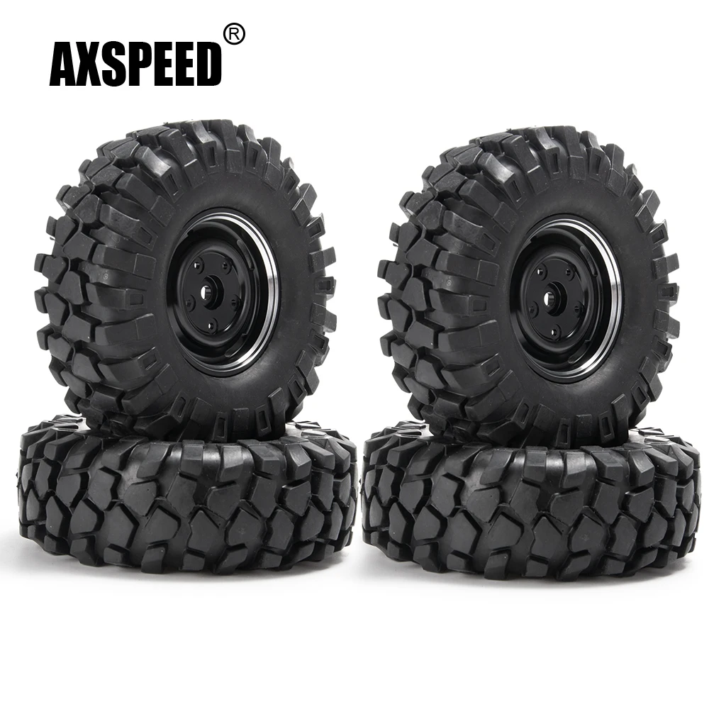 AXSPEED Black 1.9inch Alloy Beadlock Wheel Rims with 108mm OD Tires Set for Axial SCX10 1/10 RC Crawler Car Parts