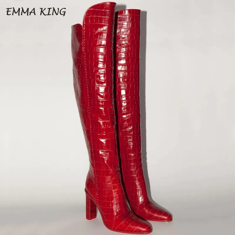 Microfiber 2 Emma king/женские зимние ботинки с узором «крокодиловая кожа» пикантные ботфорты с острым носком модная женская обувь на каблуке, большой размер 43 - Цвет: Microfiber 2