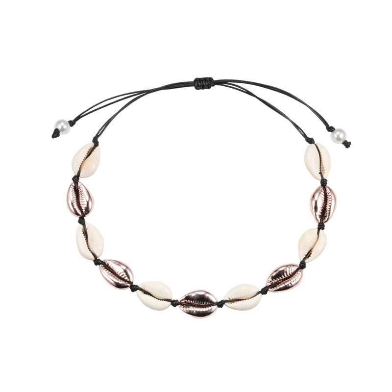 Black Rose Gold Бохо лето пляж натуральная раковина Каури колье ожерелье для женщин девочек ручной работы Гавайские Seashell ожерелья на воротник ювелирное изделие подарки - Окраска металла: Black Rose Gold