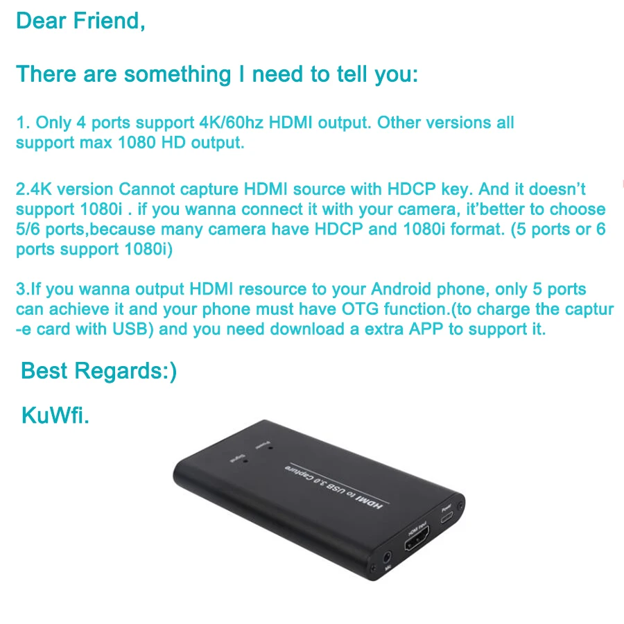 KuWFi USB3.0 HDMI 4K60Hz Захват видео с HDMI на USB Захват видеокарты Dongle Игра Потоковая трансляция в прямом эфире с входом MIC