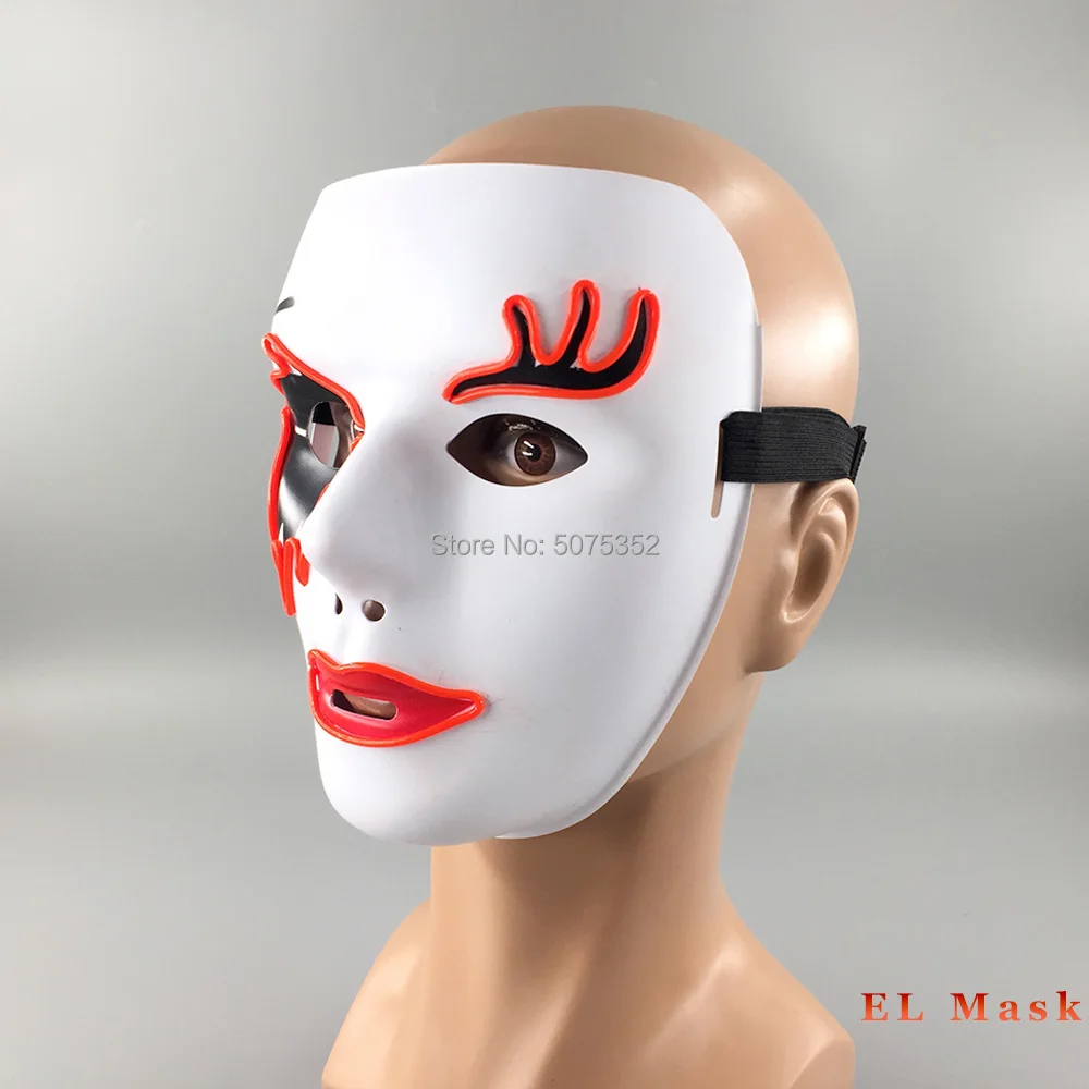 

Hand-Painted Female Mask 10 Colors Option EL Wire Horror Mask Halloween Party Led Rave Mask Powered by DC-3V Controller