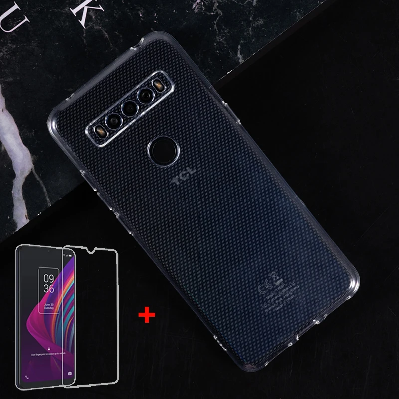 

Transparent Phone Case For TCL 10 SE Silicon Caso Soft Black TPU Case Funda TCL 10 SE Etui with Tempered Glass on TCL 10 SE 10SE