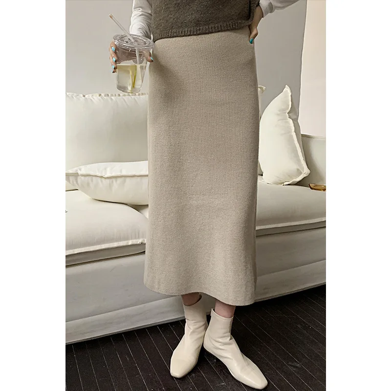 

Za 2020 Autumn and Winter New Skirts Womens Temperament Korean Version High Waist Skirts Womens Long Knitting Skirt
