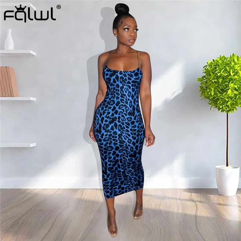Сексуальное облегающее леопардовое платье FQLWL на бретелях-спагетти женское