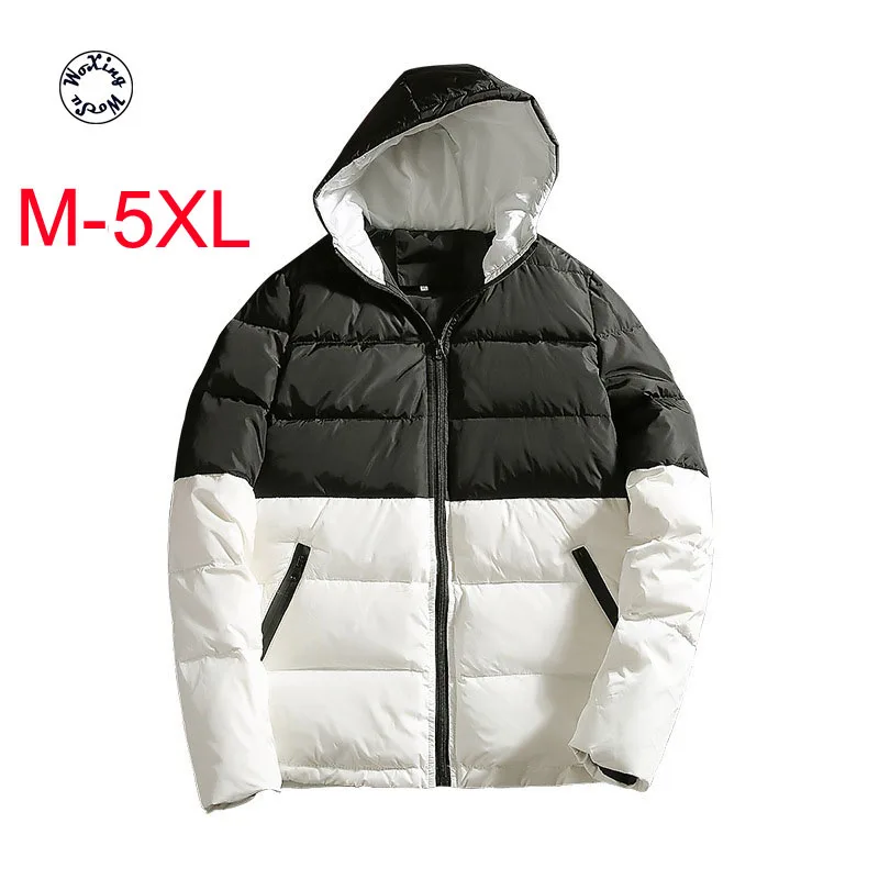 

Winter men's color matching fashion down jacket thickened Warm Large Hooded Coat men's white duck down coat M to 4XL