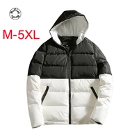 winter mens color matching fashion down jacket thickened warm large hooded coat mens white duck down coat m to 4xl