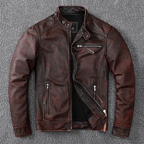 Куртка из натуральной кожи, мужская, Классическая, в байкерском стиле, короткая, повседневная, винтажная, коричневая