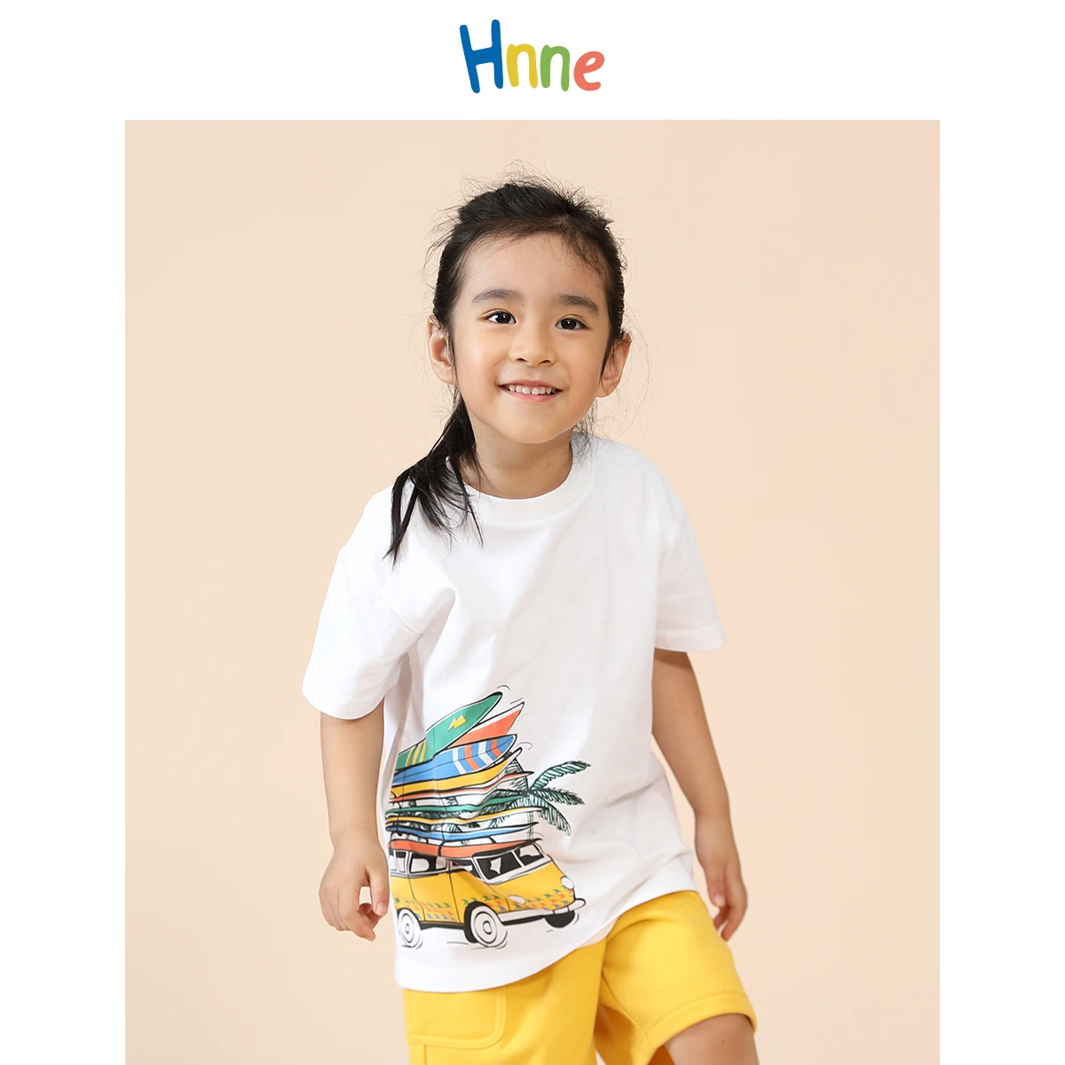 

Hnne 2021 Summer New Cartoon Bus Print T-shirt Children 100% Cotton Soft Skin-Friendly Tshirt Unisex Boys Girls Tees Kids Tops