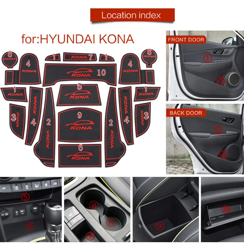 3D Rubber Mat For Hyundai Kona 2017 2018 Lnterior Anti Slip Mat Door Slot Pad Cup Cushion Groove Pad Car Accessories