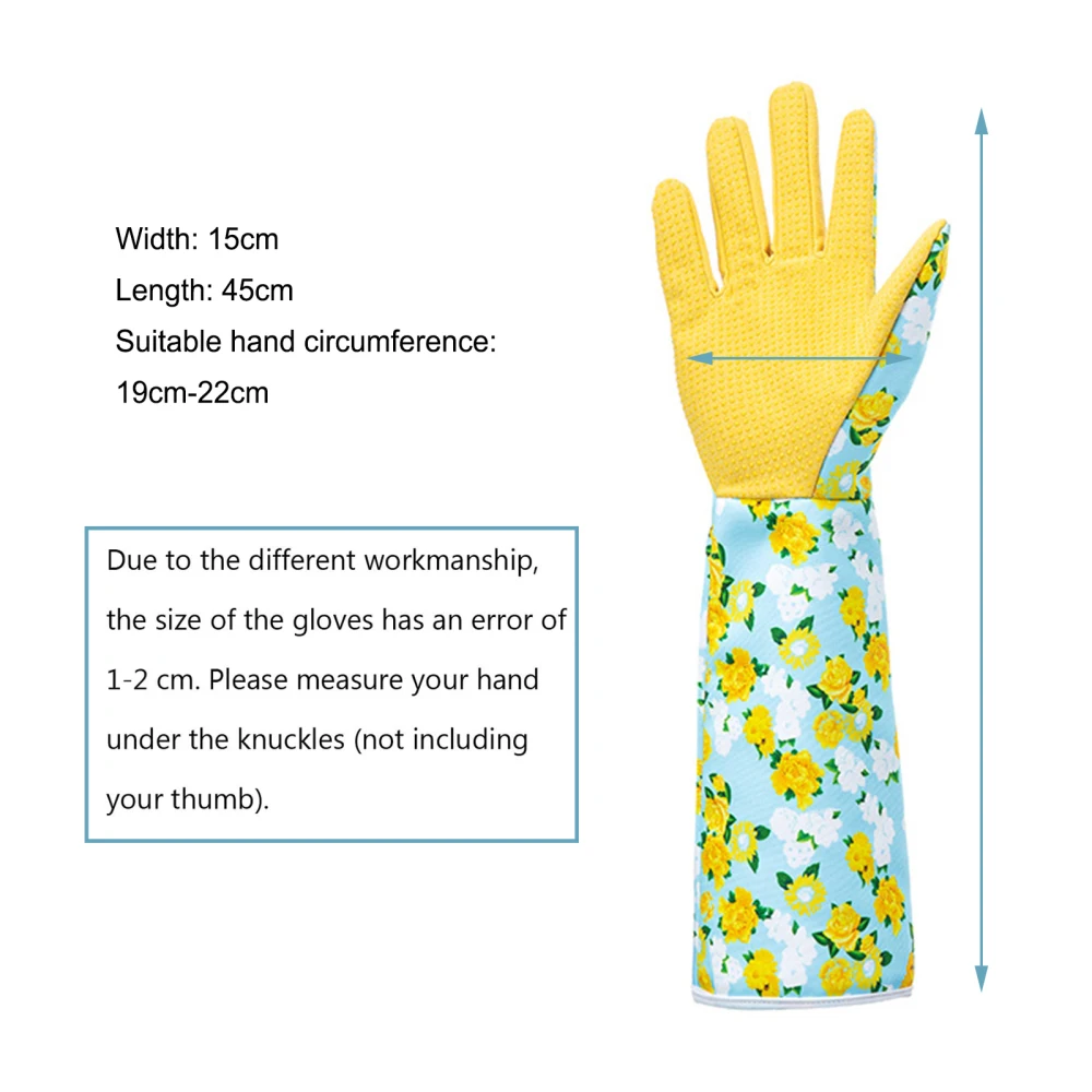 

Gardening Gloves Coated Palm Green Floral Pattern Calico 1 Piar Long Cuff Protect Hands Ladies Silicone Material Flower Type