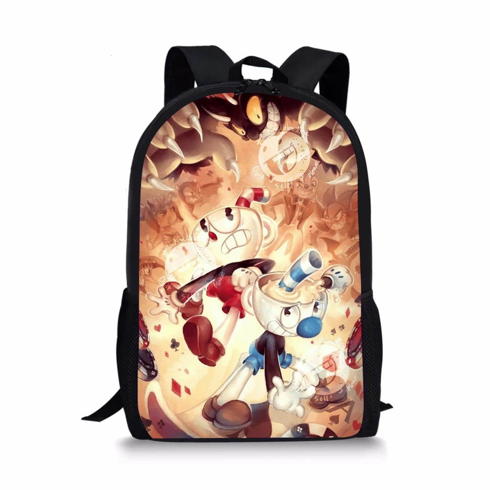 HaoYun Fashion Children's School Backpack Cuphead Mugman 3D Prints Kids School Book-Bags Cartoon Anime Design Travel Backpack