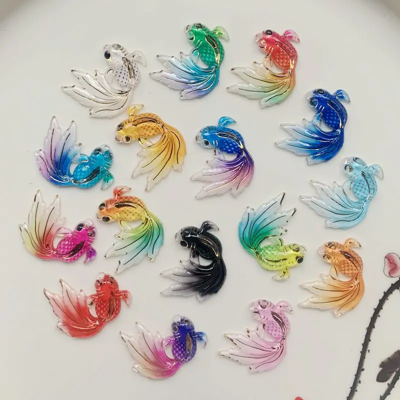

10PCS 25*31MM Exquisite beautiful multi-color fish flat back acrylic 1 hole scrapbook fashion jewelry pendant decorative tools