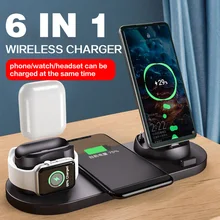 10W Qi Wireless Charger Station 6 in 1 For Iphone Airpods Micro USB Type C Stand phone Chargers For Apple Watch airpods Charging