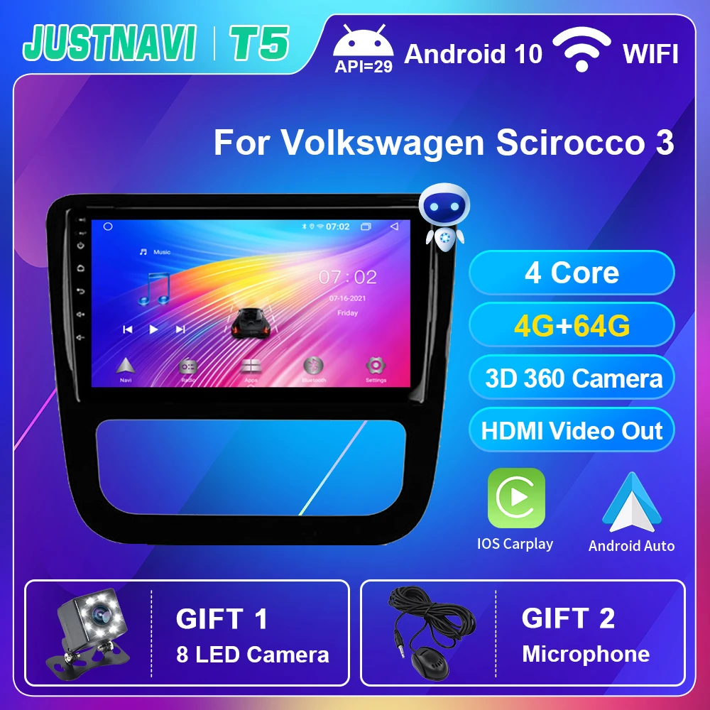

JUSTNAVI Car Radio Android 10.0 Player For Volkswagen Scirocco 3 2008-2014 Carplay Multimedia Player Voice Control No 2 din DVD