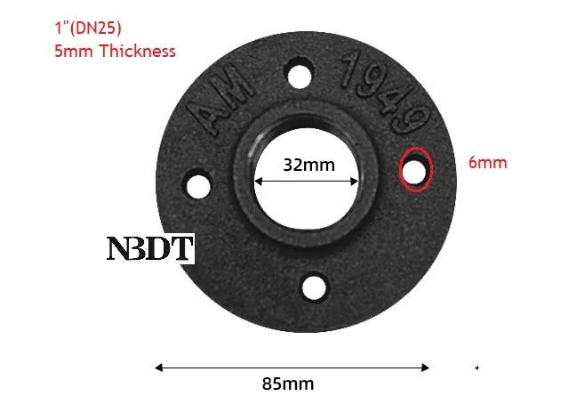 1Inch 2 шт./лот незавершенный ковкий чугун Фланец резьба для стандарта 1/" 3/4" " 1,25" 1," трубный магазин домашний Ретро Декор - Цвет: 1Inch