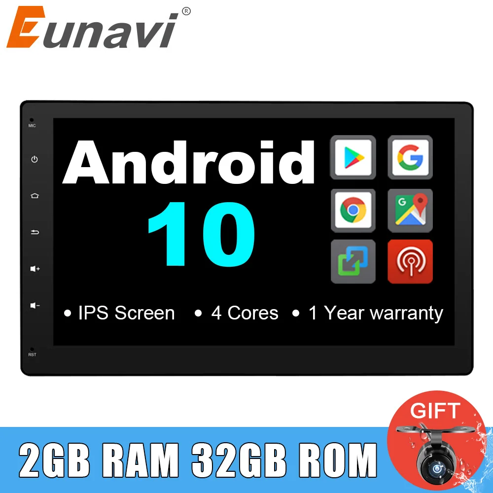 Eunavi 2 din Универсальное автомобильное радио стерео Мультимедиа Android 10 2din Авторадио