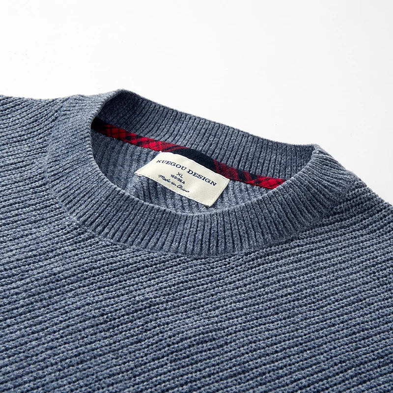 KUEGOU 2019 Осенний полосатый свитер черного и синего цвета Мужской пуловер