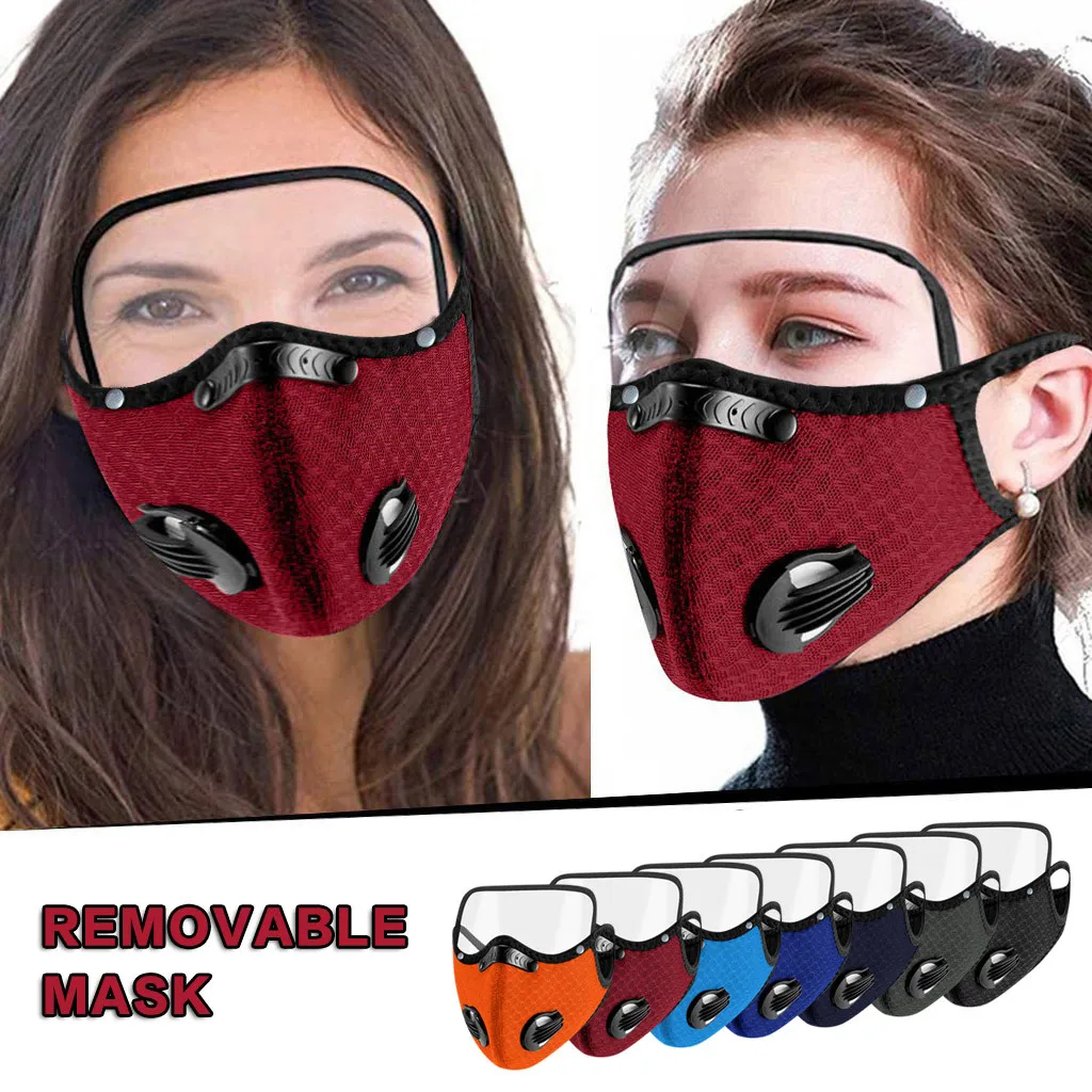

5PC Transparent Visible Face mask Care Adult Breathing Valves Cotton mascarilla cara Face Mask With Eyes Shield Detachable A60