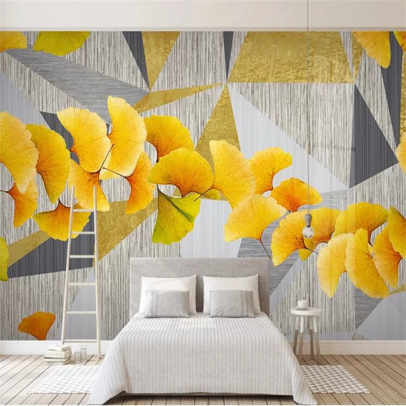 

wellyu papel parede Custom wallpaperModern minimalist ginkgo leaf plant leaves light luxury TV background wall painting