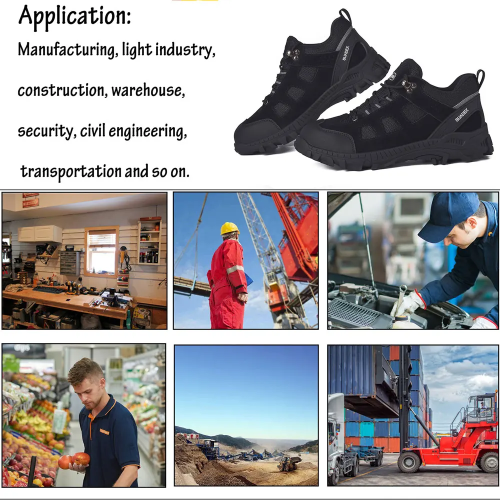 

SUADEX Safety Shoes Men Breathable Work Boots with Anti-Smashing Steel Toe Cap Sand Prevention Outdoor Sneakers EUR Size 37-48