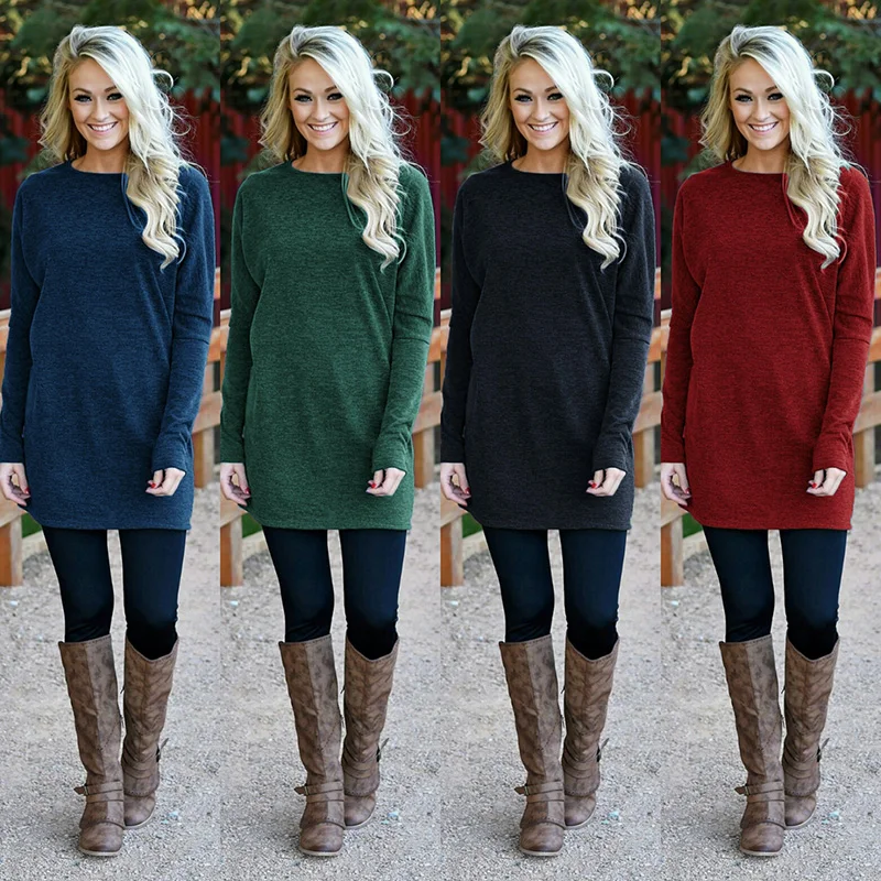 Хлопковый свободный свитер с длинными рукавами и вышивкой женское платье