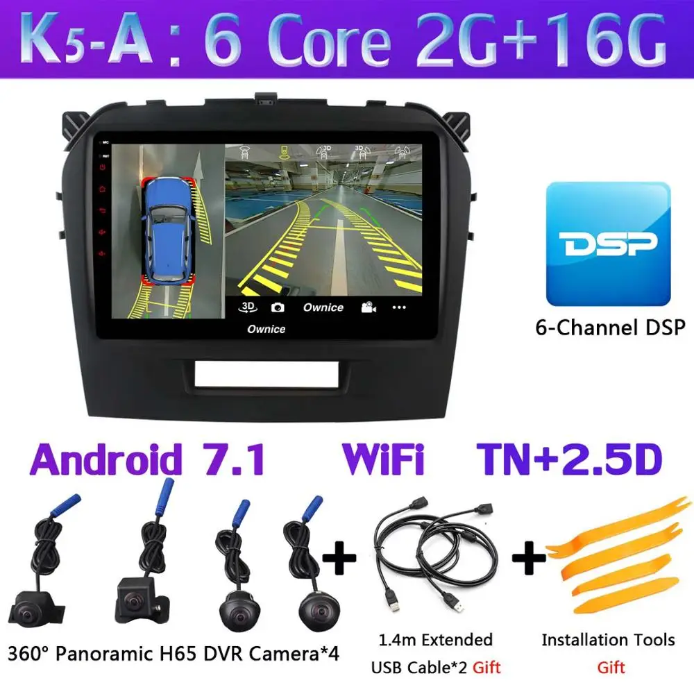 " 360 ° панорамный автомобильный dvd-плеер на основе Android для Suzuki Vitara gps-навигация, радио, стерео 4G DSP CarPlay - Цвет: K5-A