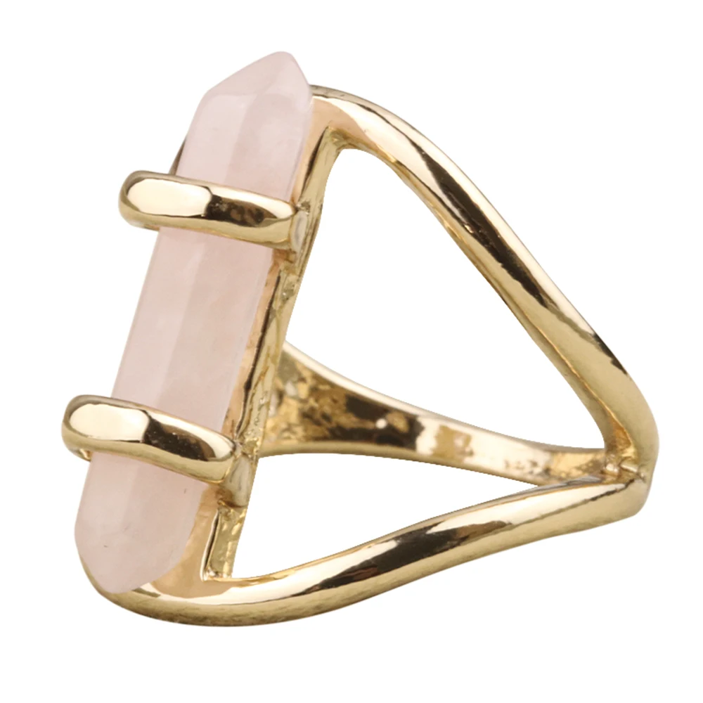 

Fashion Gold Color Environmental Alloy Pink Rose Powder Crystal Hexagonal Ring for Women Jewelry