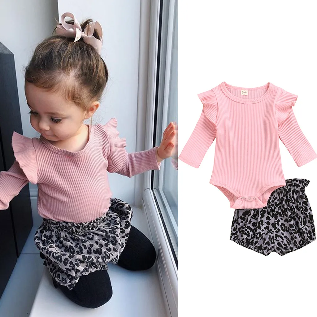 Модные однотонные Ползунки с оборками и длинными рукавами для новорожденных