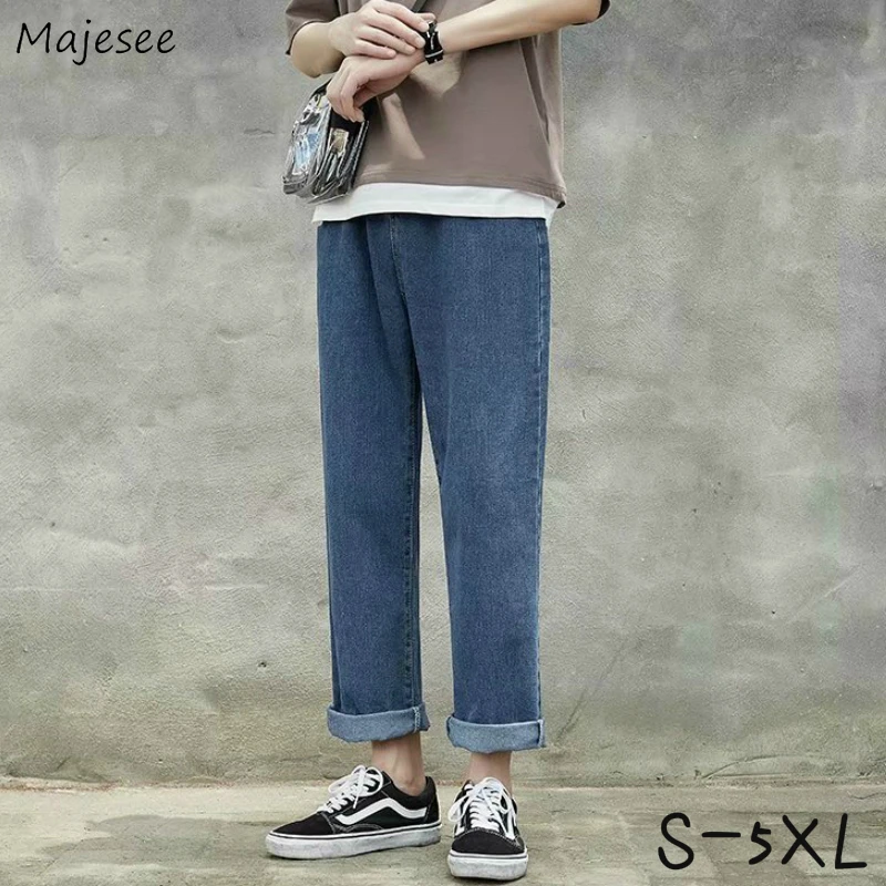 

Men Jeans Button Ankle-length Oversize 5XL Denim Straight Slim Fitness Blue Mens Clothing Korean Style Leisure All-match Retro