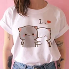 2020 модная женская футболка Kawaii Couple Cat, футболка, Женская Футболка Harajuku, забавная мультяшная футболка, милые аниме топы, женская футболка