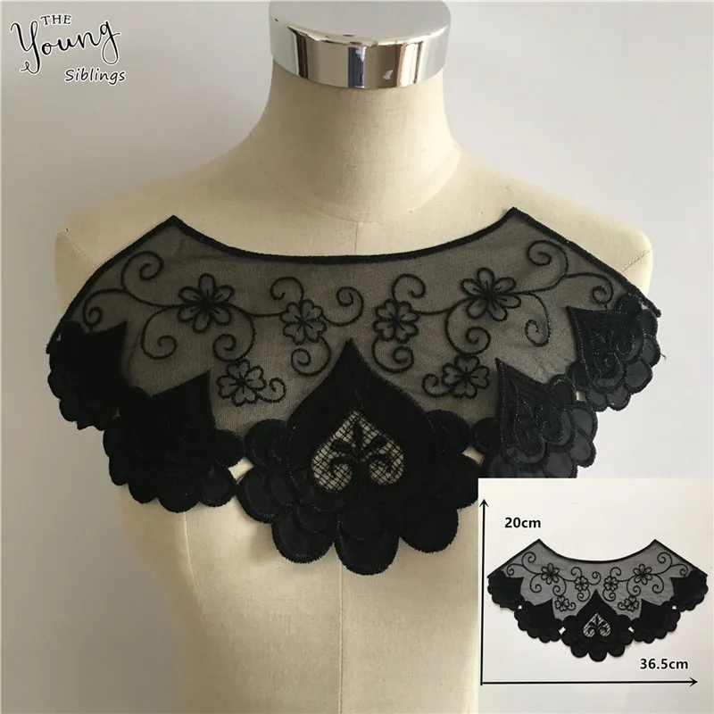1PCS Кружевной воротник шитье Кружева декольте изысканное платье швейная ткань вышивка DIY аппликация на одежду Черный - Цвет: 1PCS