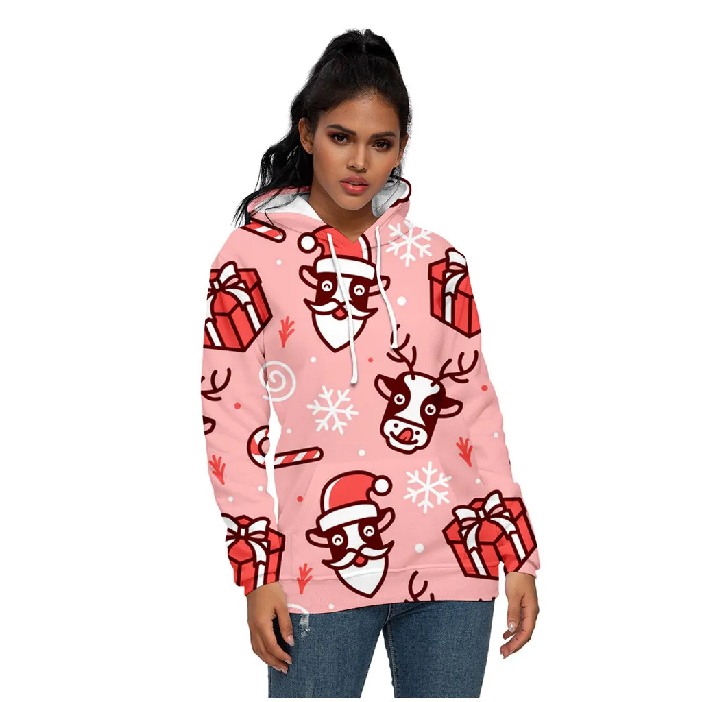 2020 женская зимняя Толстовка унисекс с рождественским принтом пуловер длинными