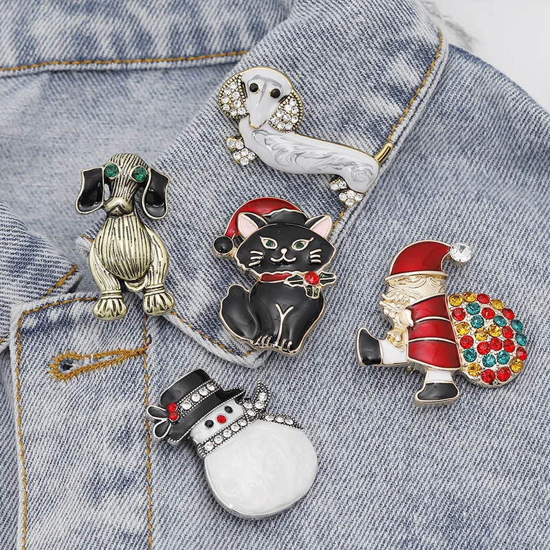

Xmas Brooch Snowman Santa Claus kitten dog animal brooch Fashion Jewelry Gift For Women Merry Christmas Decor Gifts Wholesale