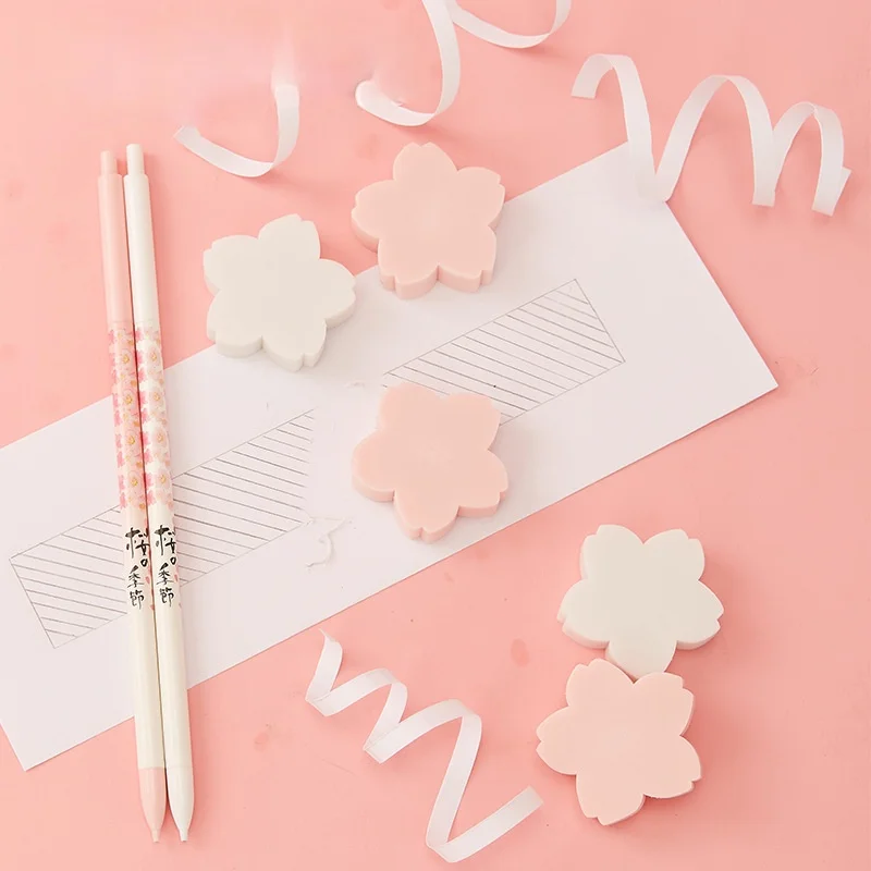 

2Pcs Students Cherry Blossom Eraser Wipe Clean Cute Small Petals Sakura Eraser Kawaii Office School Supplies Korean Stationery