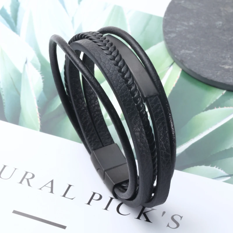 Mcllroy кожаный браслет/мужской/модный/из нержавеющей стали панк многослойный