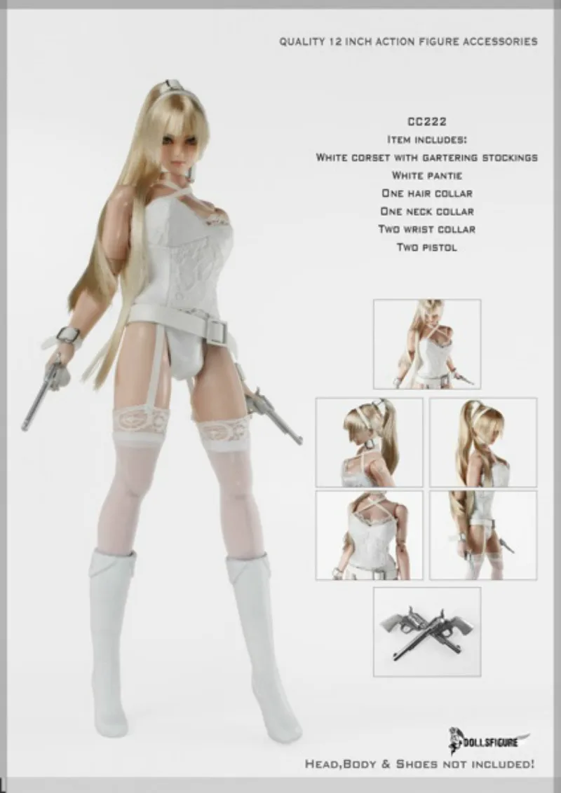 Готический 1/6 сексуальный белый корсет нижнее белье воротник для фиксации Tbleague