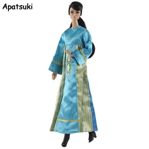 Синее длинное платье для куклы Барби, одежда, платье для кукольного домика Барби 16, Одежда для куклы 1:6, аксессуары для кукол, детская игрушка