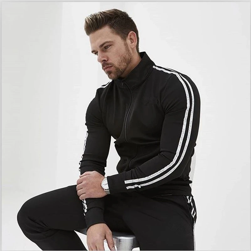 

New 2021 Men's Suit Zipper Cotton Breathable Sweatshirt Trousers Tracksuit Men's Gym Men's Gym Men's Gym Men's Gym
