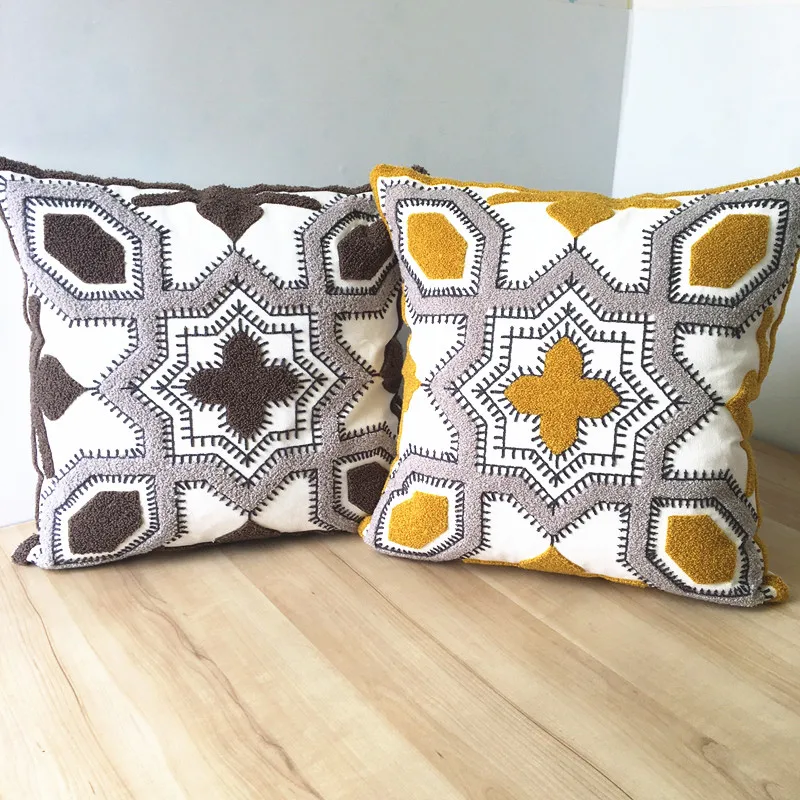 

Yellow Grey Geometric Embroidery Cushion Cover Abstract Pillow Cover 45x45cm Living Room Sofa Home Decoration Pillowcse