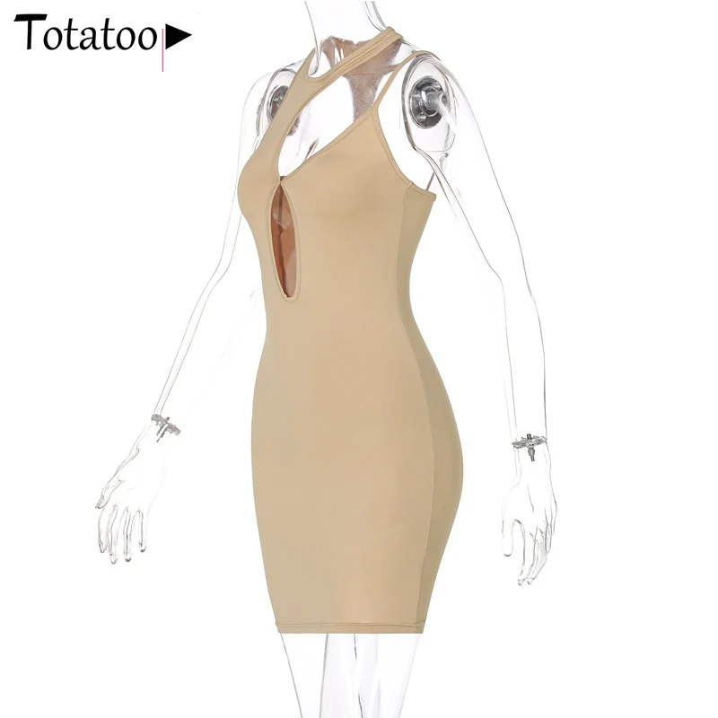 

Totatoop Fashion Cut Out Fitness Sexy Mini Dress For Women 2021 Summer Sleeveless Solid Sheath Bodycon Dress Club Party Vestidos